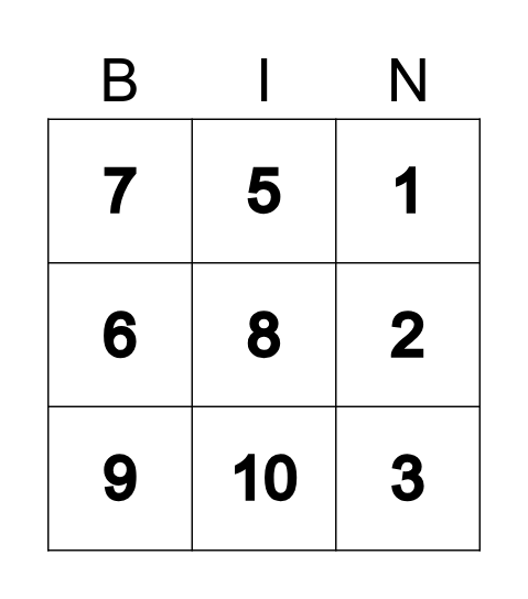 Number Bingo Card