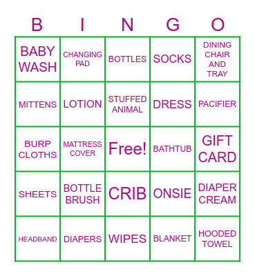 BABY GIFT Bingo Card