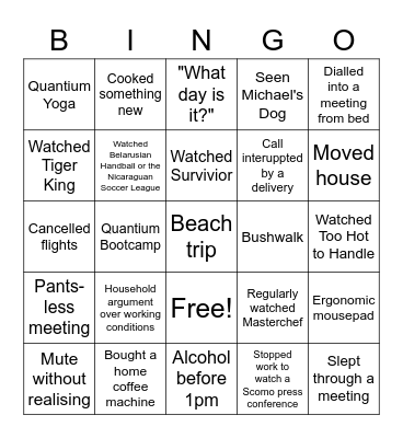 Working from home Bingo Card