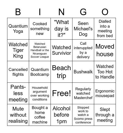 Working from home Bingo Card