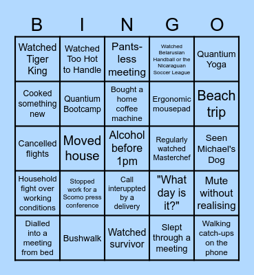 Working from home Bingo Card