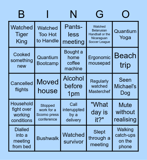 Working from home Bingo Card