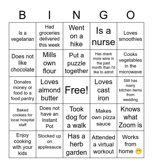 Pampered Chef BINGO Card Bingo Card