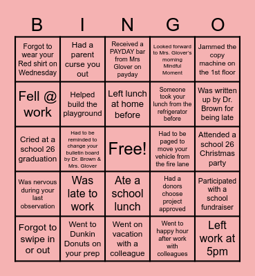 School 26 Bingo Card