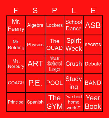 CUSTOM FOR YOUR SCHOOL Bingo Card