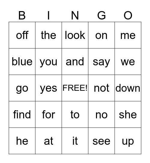 Sight Word #1 Bingo Card