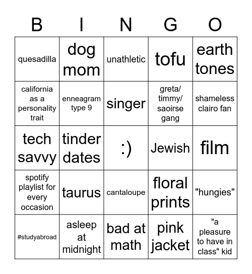 Anna Bingo Card
