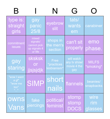 Lesbian/ Queer girl Bingo Card