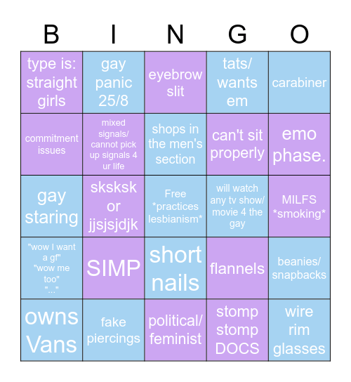Lesbian/ Queer girl Bingo Card