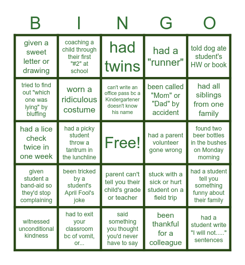 Life of a School Employee Bingo Card