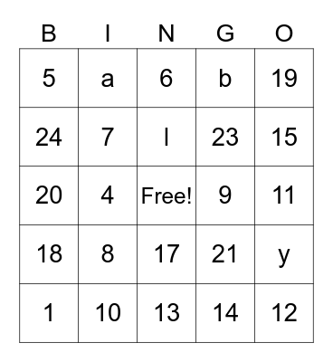 test Bingo Card