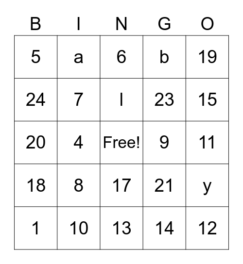 test Bingo Card