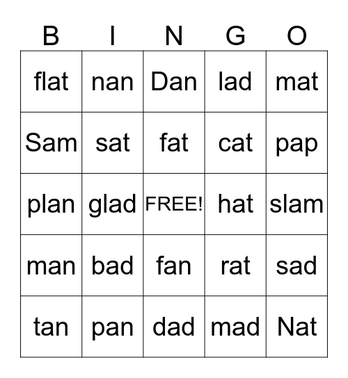 Short Vowel Bingo: A Bingo Card