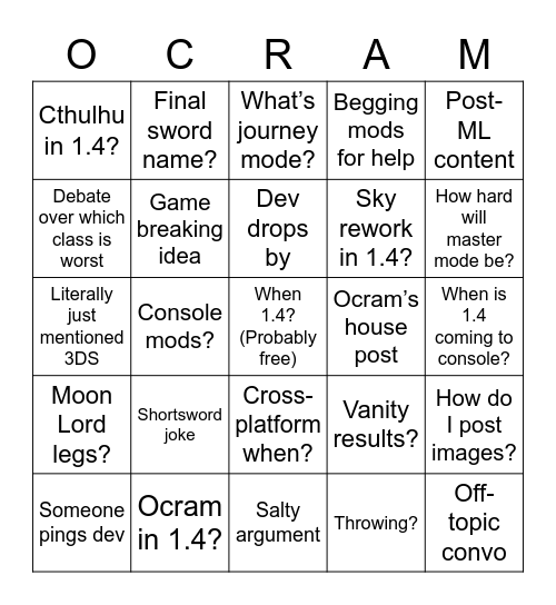 Journey’s end chat Bingo Card