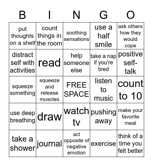 Coping Skills Bingo Card