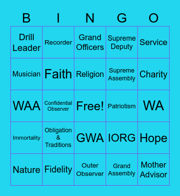 Rainbow Girls Bingo Card