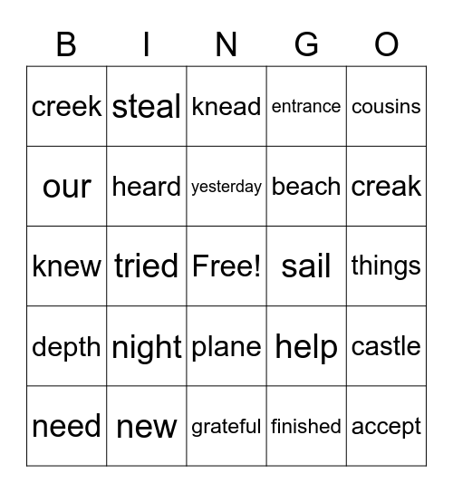 WORD BINGO Card