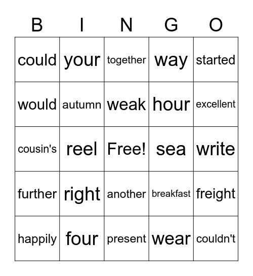 WORD BINGO Card