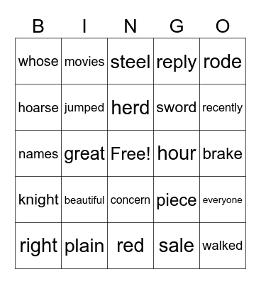 WORD BINGO Card