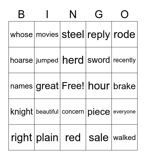 WORD BINGO Card