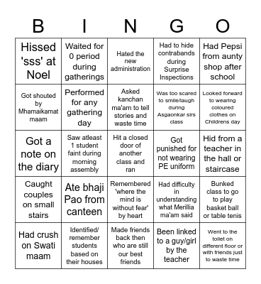 People's High School Bingo Card