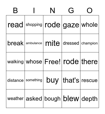 WORD BINGO Card