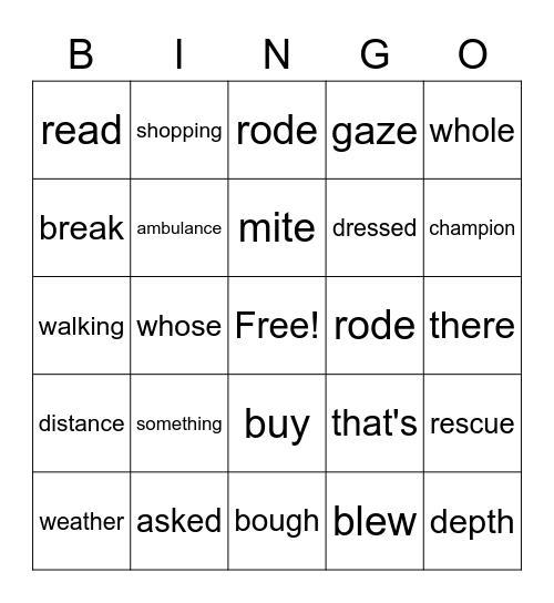 WORD BINGO Card