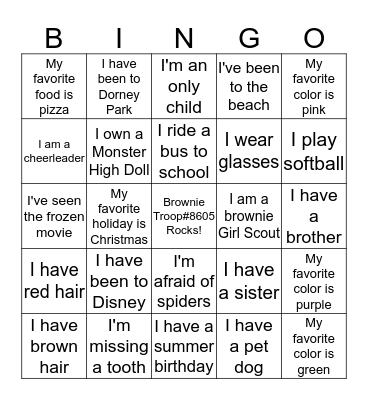 Get to know your friends! Bingo Card