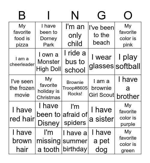 Get to know your friends! Bingo Card