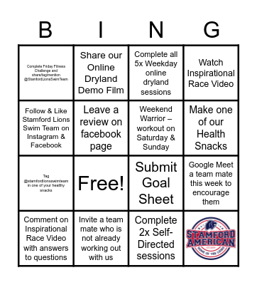 Stamford Lions Swim Team Bingo Card