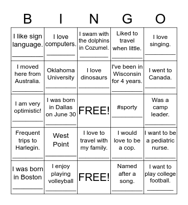 4th Period About Us Bingo Card