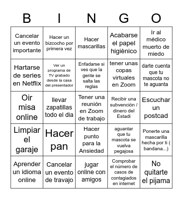 Experiencias del Coronavirus Bingo Card