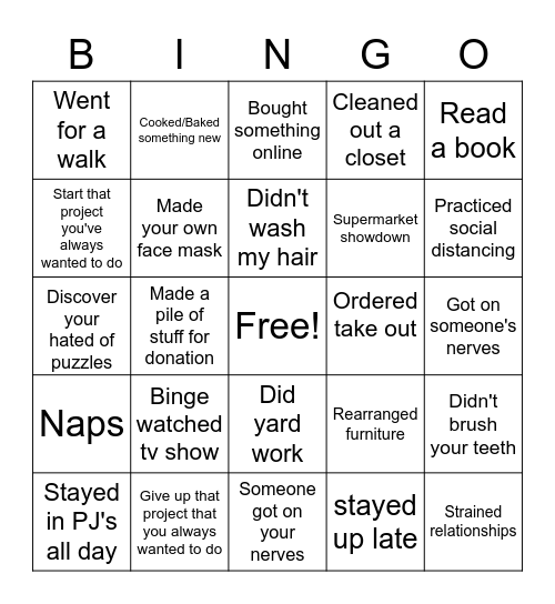 Quanantine Bingo Card