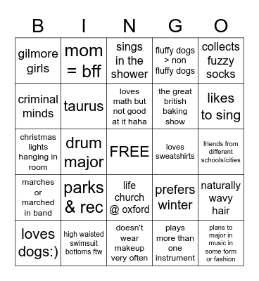 Anna’s Bingo Card