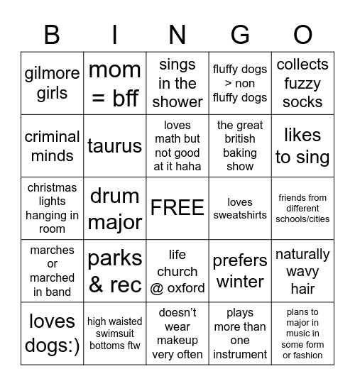 Anna’s Bingo Card