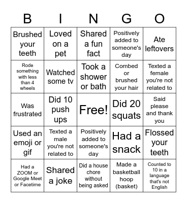 Monday Bingo Card