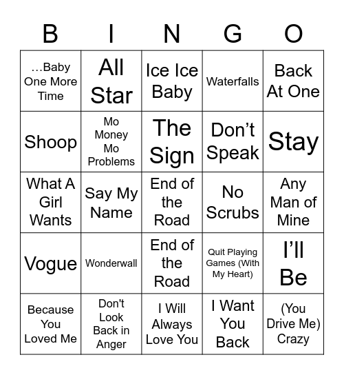 90's Singo Bingo Card