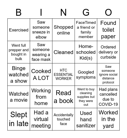 Orientation Bingo (COVID-19 Edition) Bingo Card