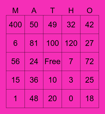Multiplication and Division Bingo Card