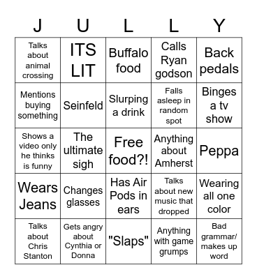 JMO Bingo Card