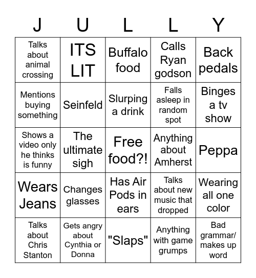 JMO Bingo Card