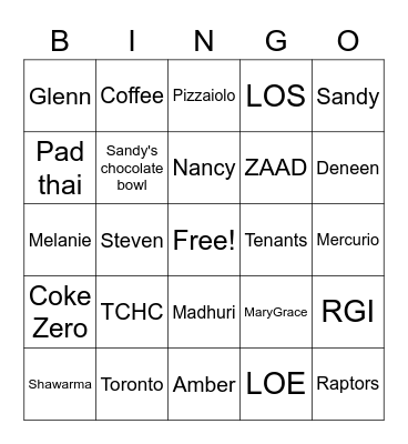 OCHE BINGO Card