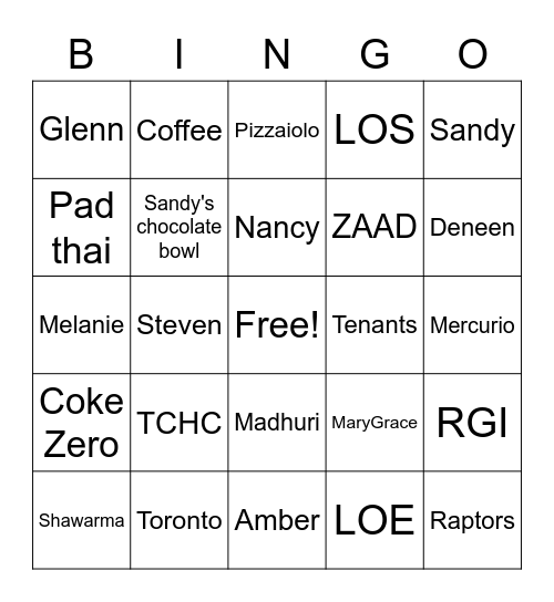 OCHE BINGO Card