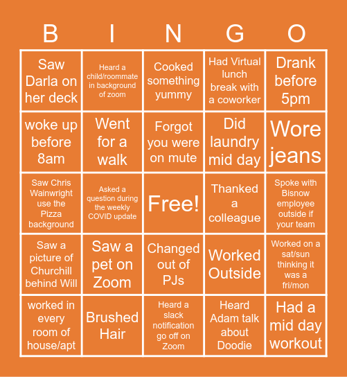 Binsow WFH Bingo Card