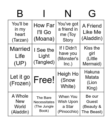 Disney Music Bingo! (TAP) Bingo Card