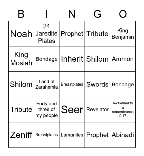 Mosiah 7-10 Bingo Card