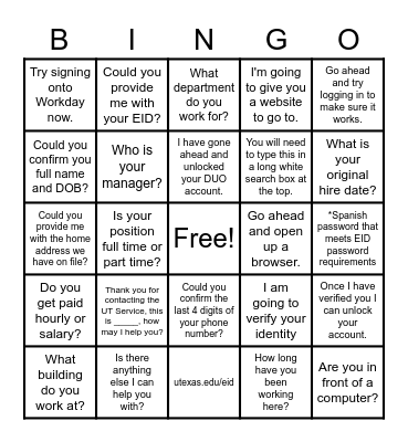Spanish Calls Bingo Card