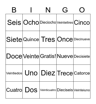 Numeros Bingo Card