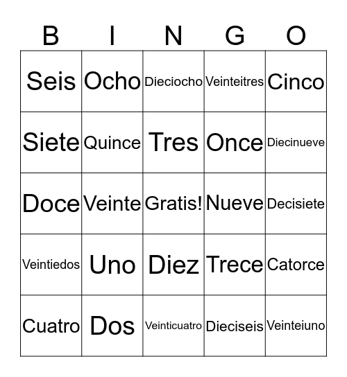 Numeros Bingo Card