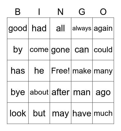 1st Grade (1) Bingo Card